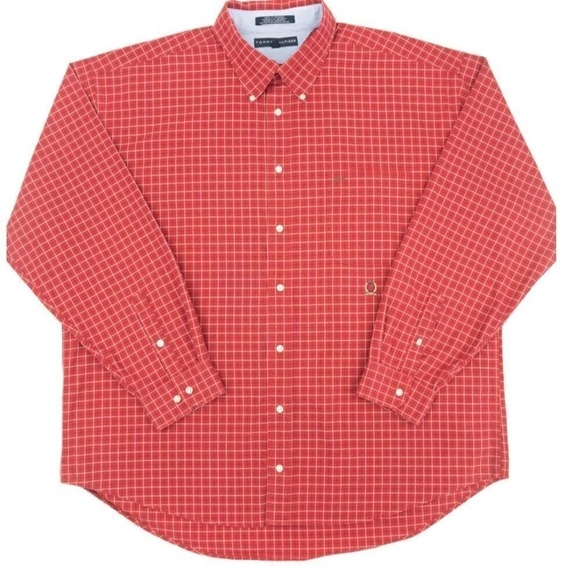 Tommy Hilfiger Striped Button Up Shirt Red Men's XL Long Sleeve Retro Preppy‎ - Picture 2 of 8